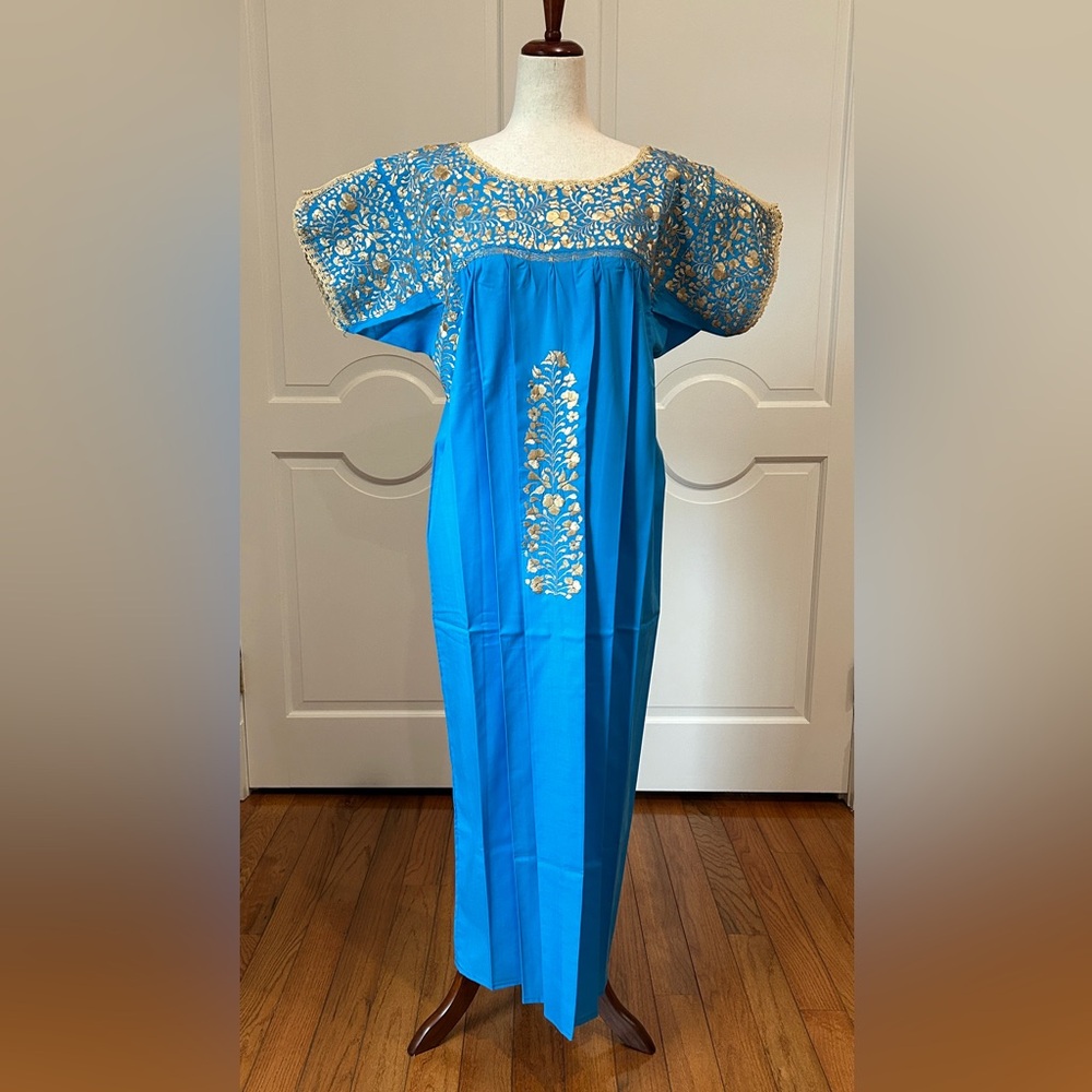 XL San Antonino Maxi Dress,Oax,Mexican dress Hand Embroidered with Silk threads.